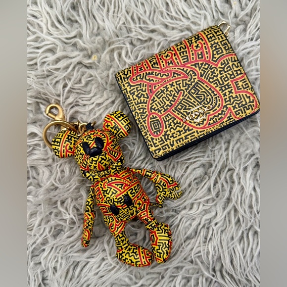 Coach Red and Yellow Patterned Keychain and Card Holder Set - Picture 1 of 7